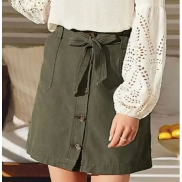 maurices‎ Olive Green Skirt Womens 8 A-Line Button Front Belted Casual Summer - Picture 6 of 6
